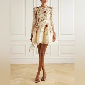 ZimmermannFloral Lace Paneled Mini Dress Size 1 US6 M